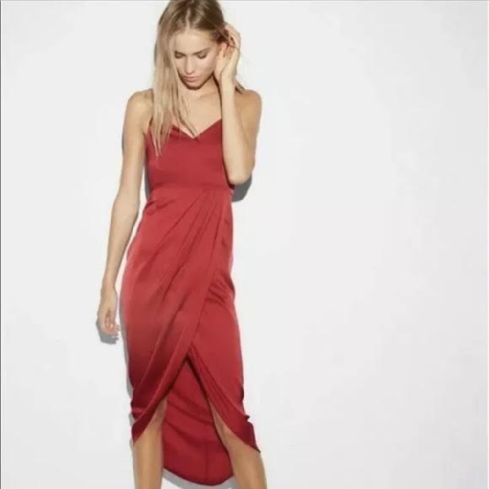 NWT Express Faux Wrap Satin Midi Dress